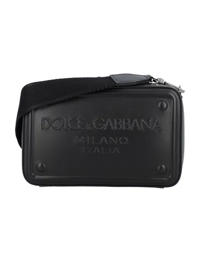 Dolce & Gabbana Embossed Logo Leather Cross-body Handbag For Men (ss24) In Black