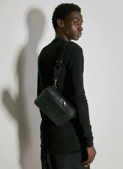 Dolce & Gabbana Embossed Logo Leather Crossbody Bag In Burgundy