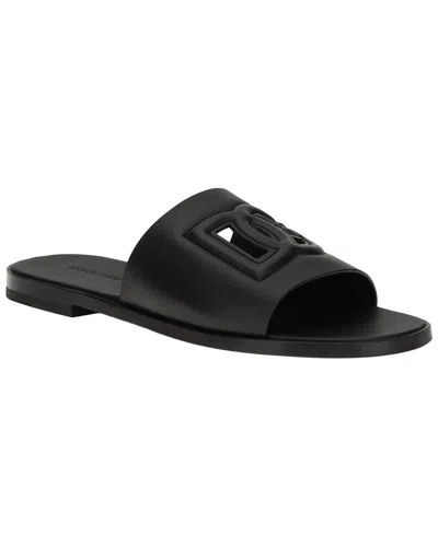 Dolce & Gabbana Embossed Logo Leather Sandal In Black