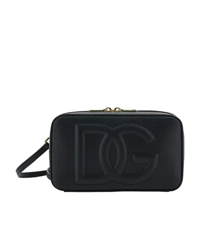 Dolce & Gabbana Black Crossbody Bag With Quilted Logo In Leather Woman