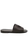 Dolce & Gabbana Embossed-logo Leather Slides In Brown