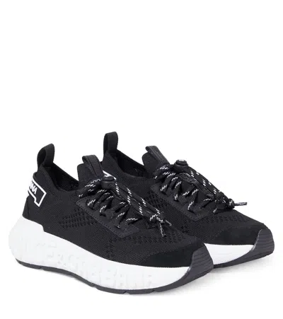 Dolce & Gabbana Kids' Embossed Logo Leather-trimmed Sneakers In Black