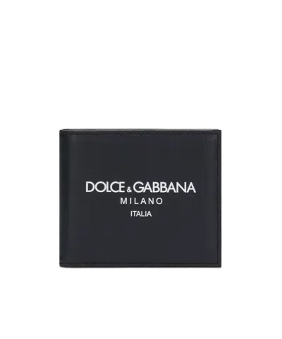 Dolce & Gabbana Embossed-logo Leather Wallet In Black
