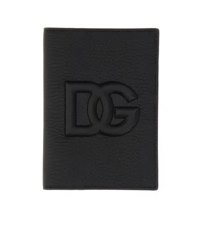 Dolce & Gabbana Embossed-logo Leather Wallet In Black