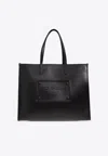 Dolce & Gabbana Embossed Logo Plaque Leather Tote Bag In Black