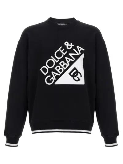 Dolce & Gabbana Embossed Logo Print Cotton Sweatshirt In Black
