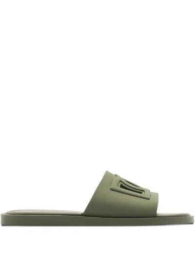 Dolce & Gabbana Embossed-logo Slides In Green