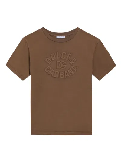 Dolce & Gabbana Kids' Embossed-logo T-shirt In Brown