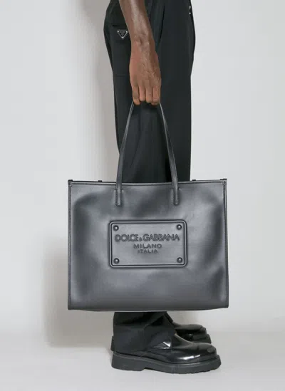 Dolce & Gabbana Embossed Logo Tote Bag In Black