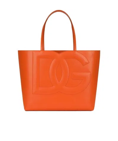 Dolce & Gabbana Embossed-logo Tote Bag In Orange