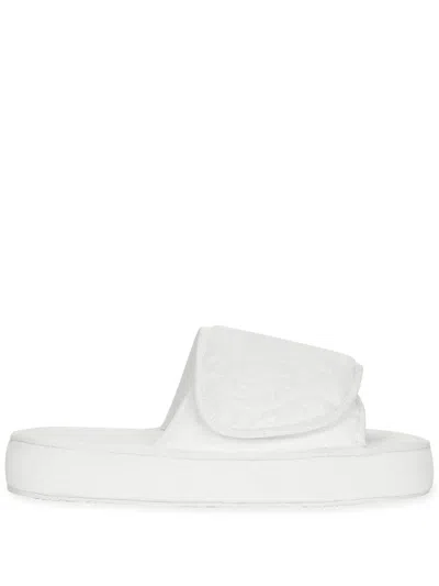 Dolce & Gabbana Embossed-logo Touch-strap Slippers In White
