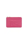 Dolce & Gabbana Medium Dg Logo Zip Cardholder In Calf Leather In Red