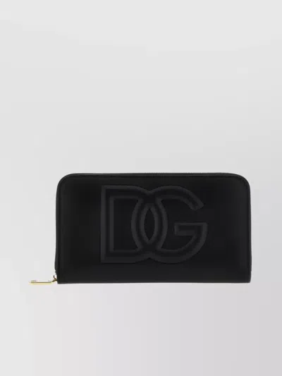 Dolce & Gabbana Embossed Logo Zip Wallet In Black