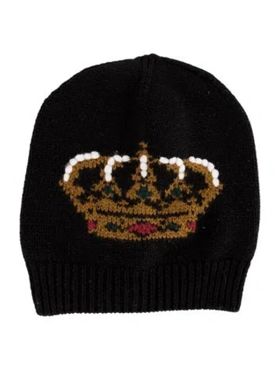 Pre-owned Dolce & Gabbana Babies' Embroidered Accent Knit Hat In Black