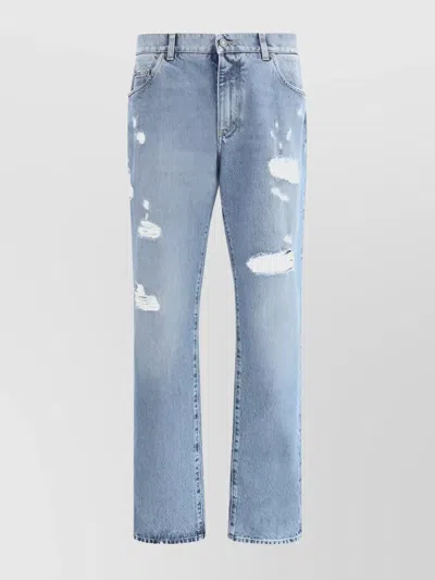 Dolce & Gabbana Embroidered Back Pocket Cotton Jeans In White