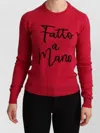 Dolce & Gabbana Embroidered Cashmere Wool Crew Neck Sweater In Red
