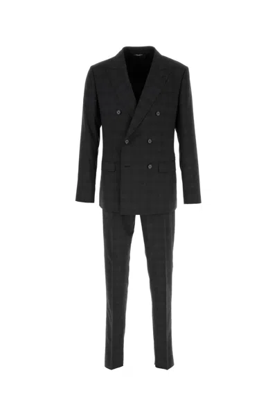 Dolce & Gabbana Embroidered Checked Stretch Wool-blend Suit For Men In Black