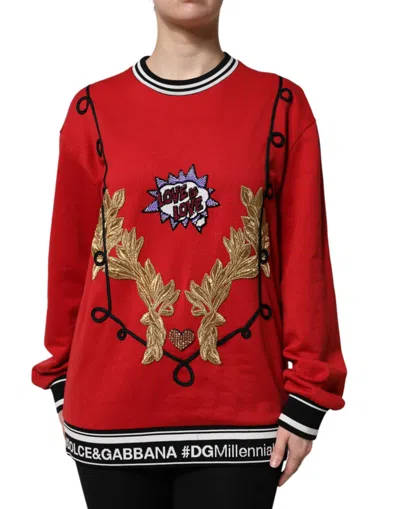 Dolce & Gabbana Sequin-embellished Embroidered Sweatshirt In Red