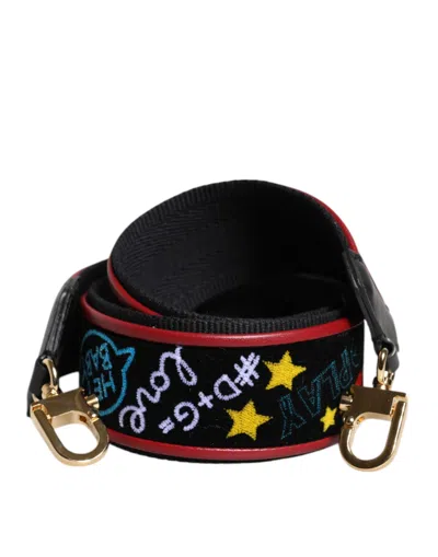Dolce & Gabbana Embroidered Cotton Shoulder Strap In Black
