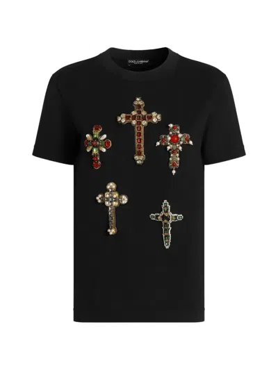 Dolce & Gabbana Embroidered Cotton T-shirt In Black