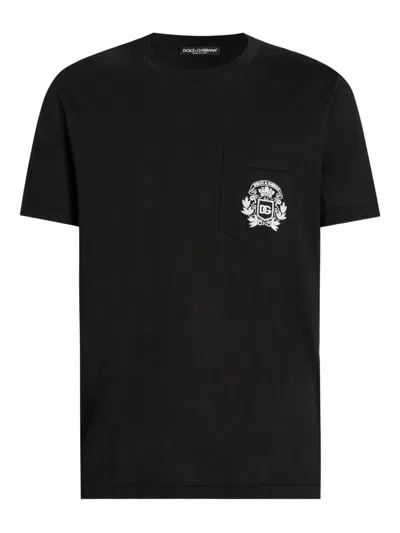 Dolce & Gabbana Embroidered Cotton T-shirt With Pocket Size 48 In Black