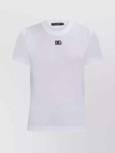 Dolce & Gabbana Embroidered Crew Neck Ribbed Collar T-shirt In White