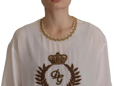 Dolce & Gabbana Embroidered Crown Logo Silk Blouse In White