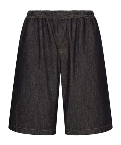 Dolce & Gabbana Embroidered Denim Jogging Shorts In Black