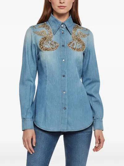 Pre-owned Dolce & Gabbana Embroidered Denim Shirt In Blue