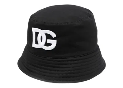 Pre-owned Dolce & Gabbana Embroidered Dg Bucket Hat In Black/white