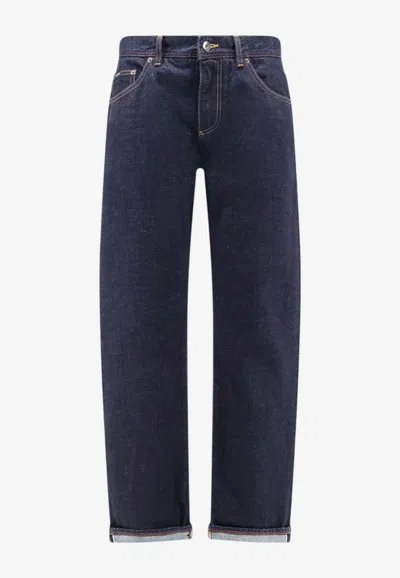 Dolce & Gabbana Embroidered Dg Logo Straight-leg Jeans In Blue
