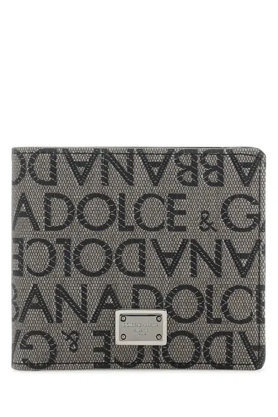 Dolce & Gabbana Embroidered Fabric Wallet In Gray