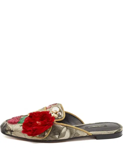 Pre-owned Dolce & Gabbana Embroidered Floral Slip-on Mules