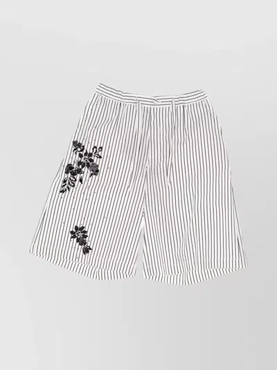 Dolce & Gabbana Embroidered Floral Striped Pleated Shorts In Gray