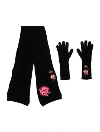 Pre-owned Dolce & Gabbana Embroidered Glove And Scarf Set In Black
