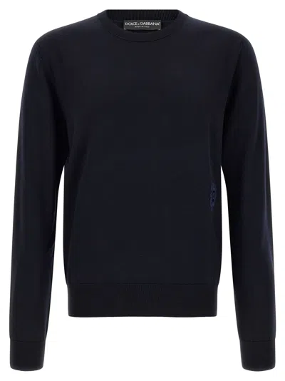 Dolce & Gabbana Embroidered Heraldic Coat Of Arms Sweater In Blue