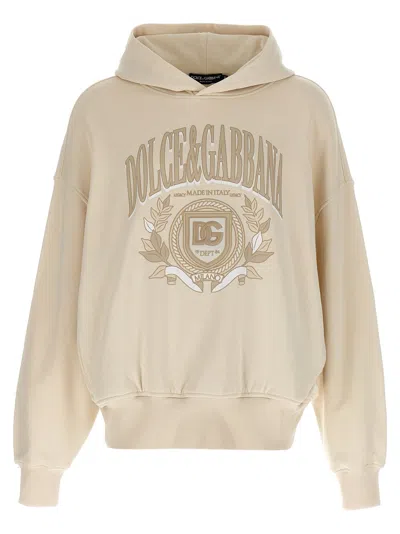 Dolce & Gabbana Embroidered Hoodie Sweatshirt In Beige