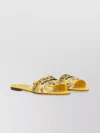 Dolce & Gabbana Yellow Sliders With Embroidered Majolica Pattern In Cotton And Leather Woman In Yellow