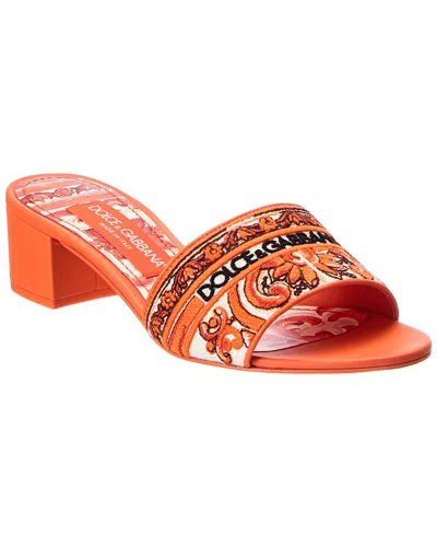 Dolce & Gabbana Embroidered Leather Sandal In Orange