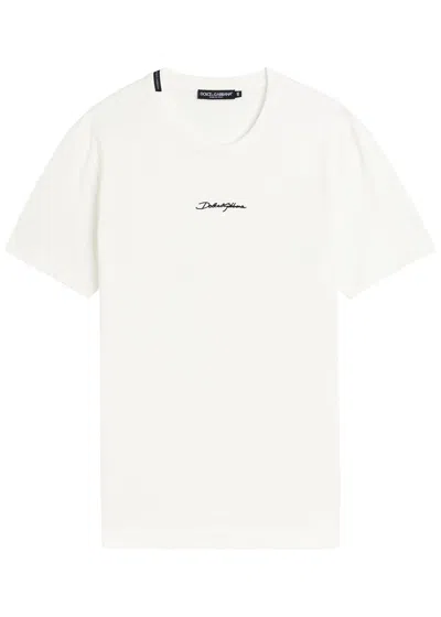 Dolce & Gabbana Embroidered Logo-appliqué Cotton T-shirt In White