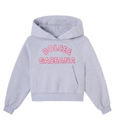 Dolce & Gabbana Kids' Embroidered Logo Cotton Hoodie In Gray