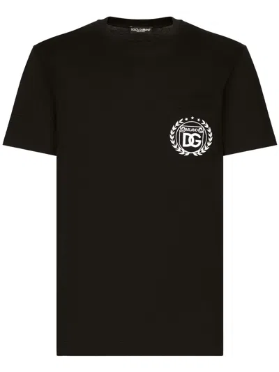 Dolce & Gabbana Embroidered-logo Cotton T-shirt For Men In Black