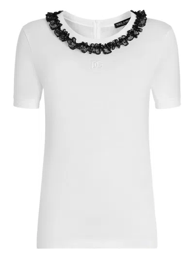 Dolce & Gabbana Embroidered Logo Crew Neck T-shirt For Women In White