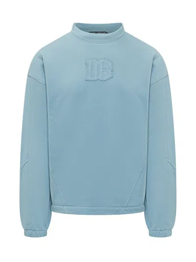 Dolce & Gabbana Embroidered Logo Crewneck Sweatshirt In Blue