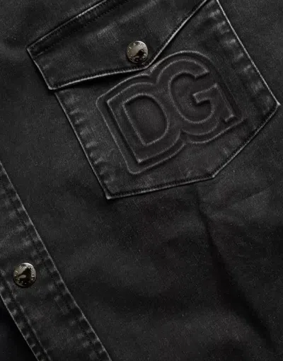 Dolce & Gabbana Embroidered Logo Denim Shirt In Black