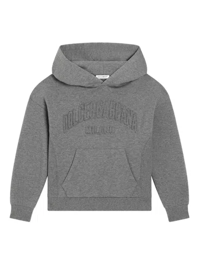Dolce & Gabbana Kids' Embroidered-logo Hoodie In Gray