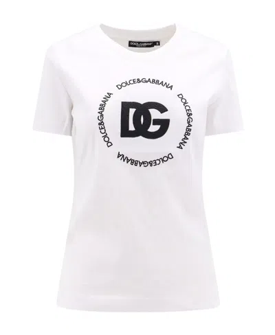 Dolce & Gabbana White T-shirt With Logo Lettering Print In Cotton