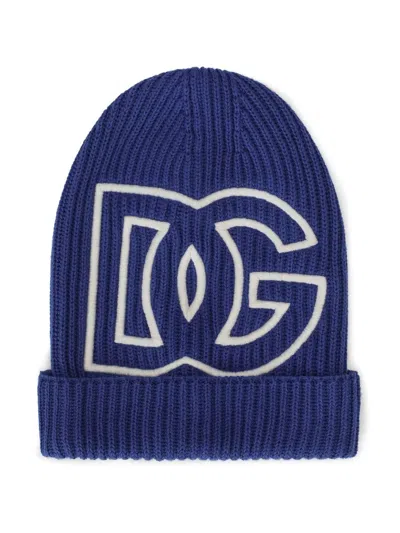 Dolce & Gabbana Kids' Embroidered-logo Knit Beanie In Blue