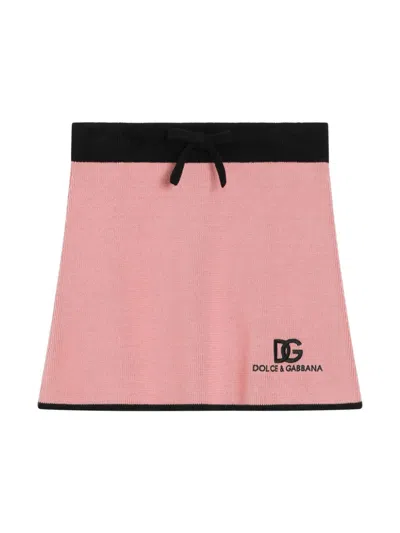 Dolce & Gabbana Kids' Cotton-cashmere Drawstring Skirt In Pink
