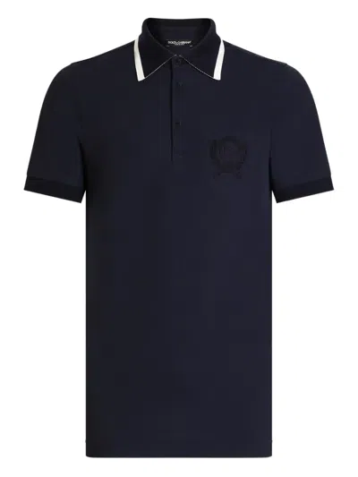 Dolce & Gabbana Embroidered-logo Polo Shirt In Blue